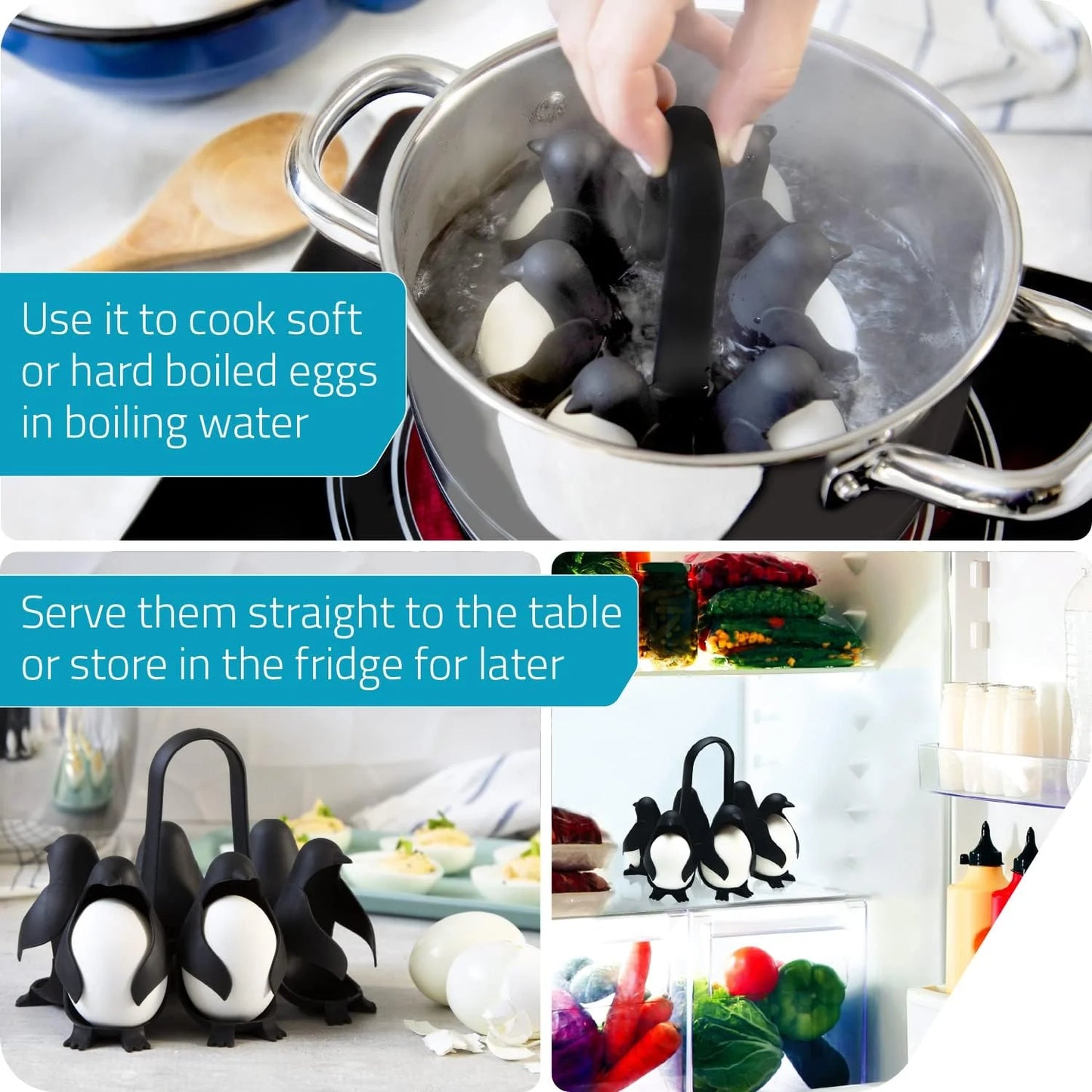 Peleg Design Egguins 3-in-1 Penguin Egg Holder & Cooker – Holds 6 Eggs, Soft or Hard Boiled