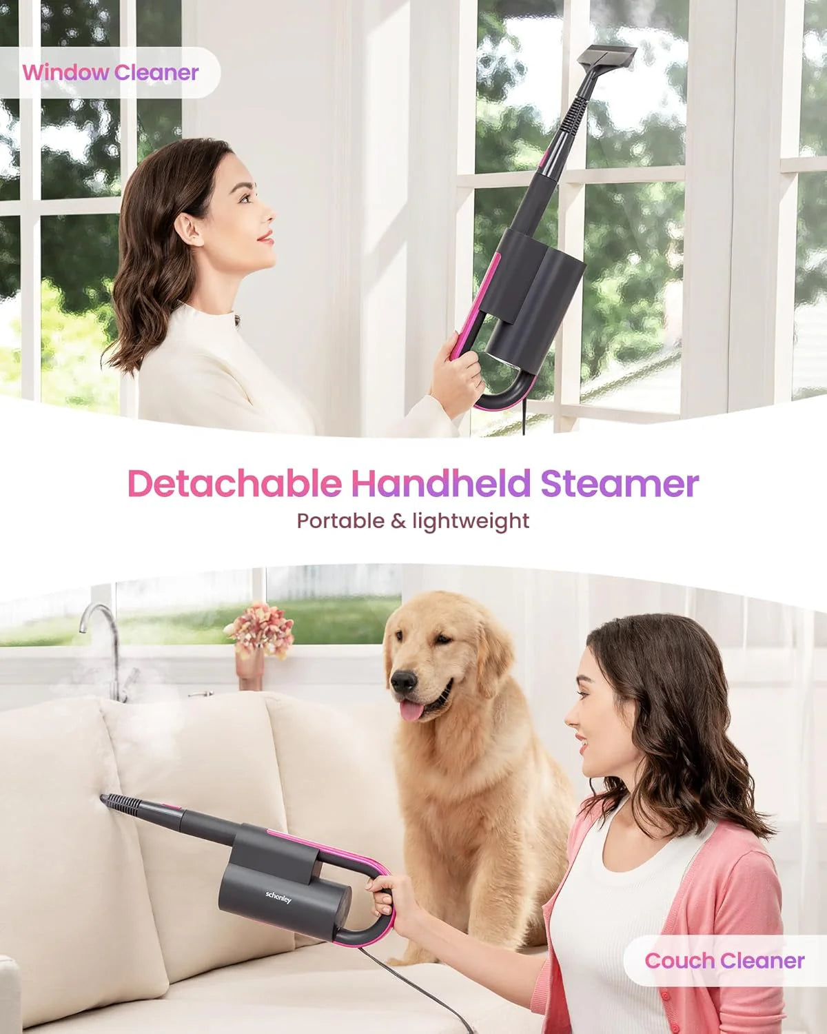 7-in-1 Steam Mop Dual-Rod Design with Detachable Handheld